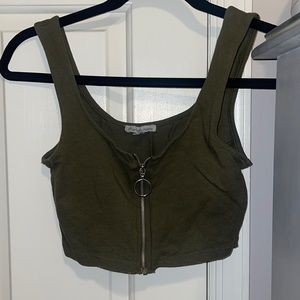 Green Zip Up Crop Top